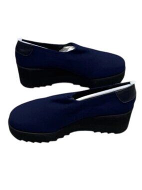 NEW THIERRY RABOTIN Navy Wedge Slip-On Comfort Shoes